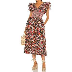 Revolve Something Navy Natalie Smocked Midi Dress Floral Romantic